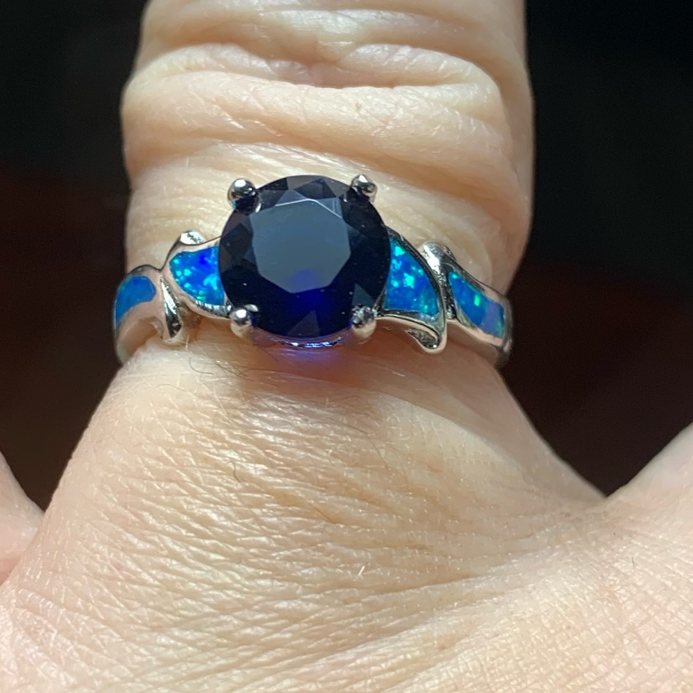 Solid Sterling Sapphire And Opal Ring - image 4